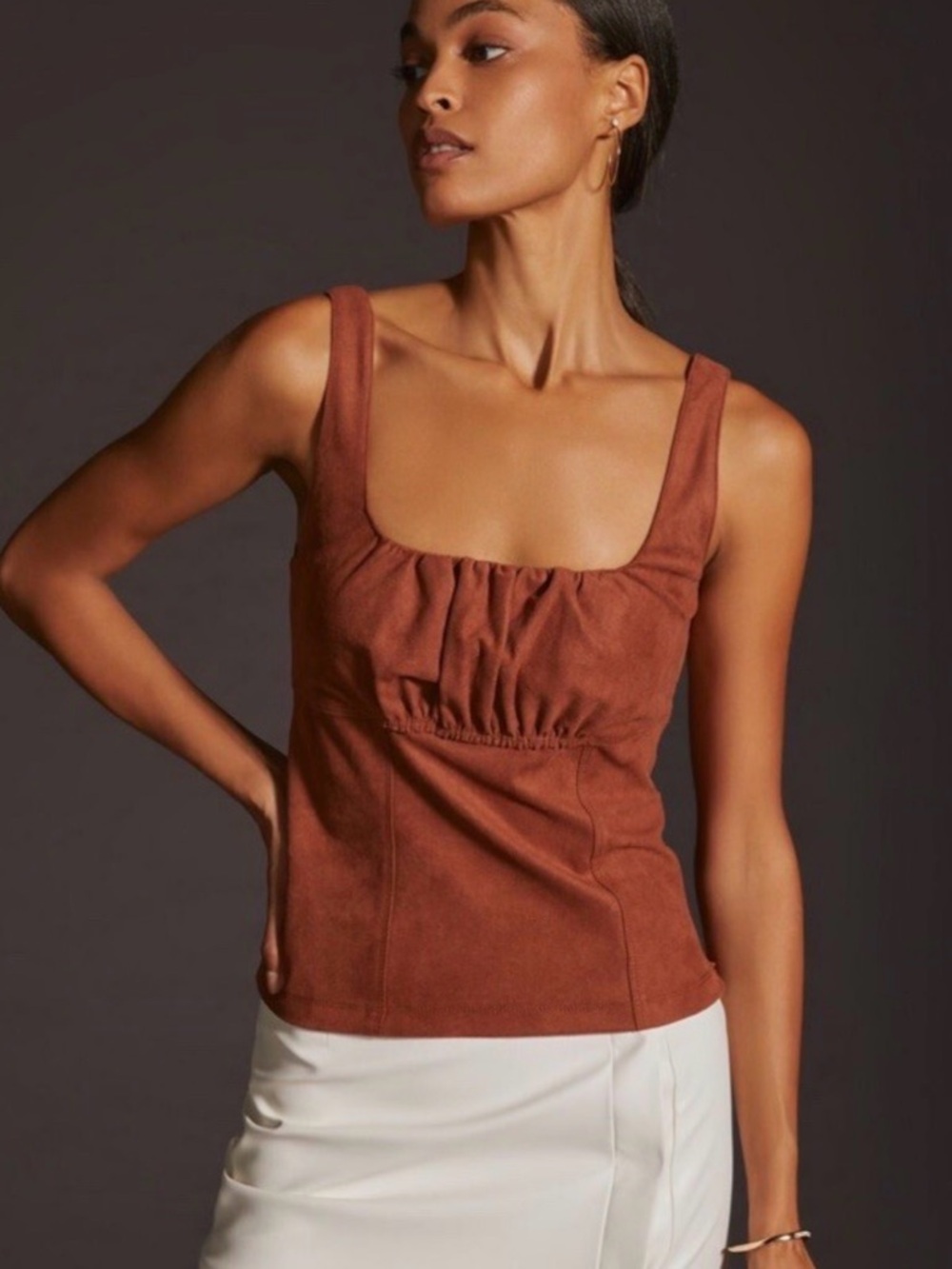 Anthropologie Pilcro Faux Suede Corset Top, Size M, Color Cedar